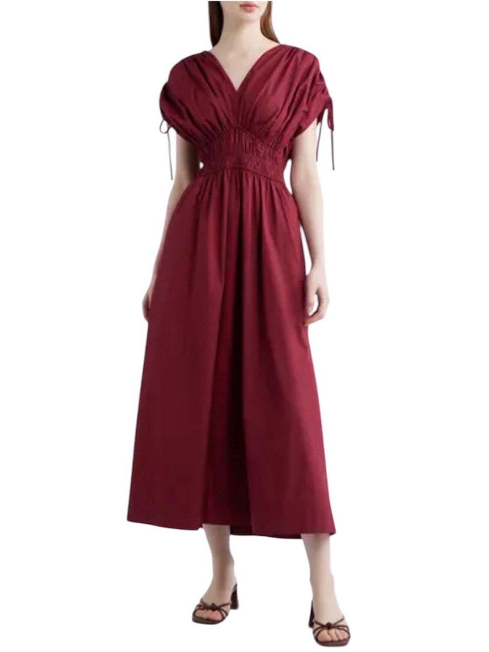 VINCE CAMUTO Ruched Tie Shoulder Midi Dress